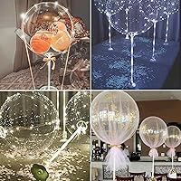 Vista 2 de Juego de palos y soportes transparentes para globos, soportes, palos de globos reutilizables para uso en la mesa con globo Bobo LED, para decoración