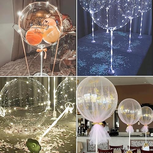 Miniatura 2 de Juego de palos y soportes transparentes para globos, soportes, palos de globos reutilizables para uso en la mesa con globo Bobo LED, para decoración