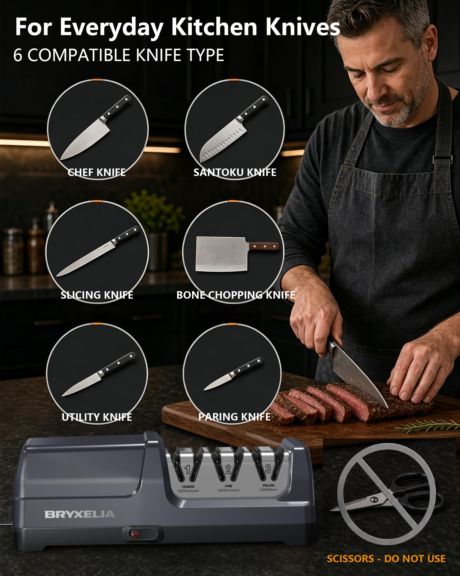3-Stage Electric Knife Sharpener for Dull Straight-Edge Kitchen Knives — Amazon image 6