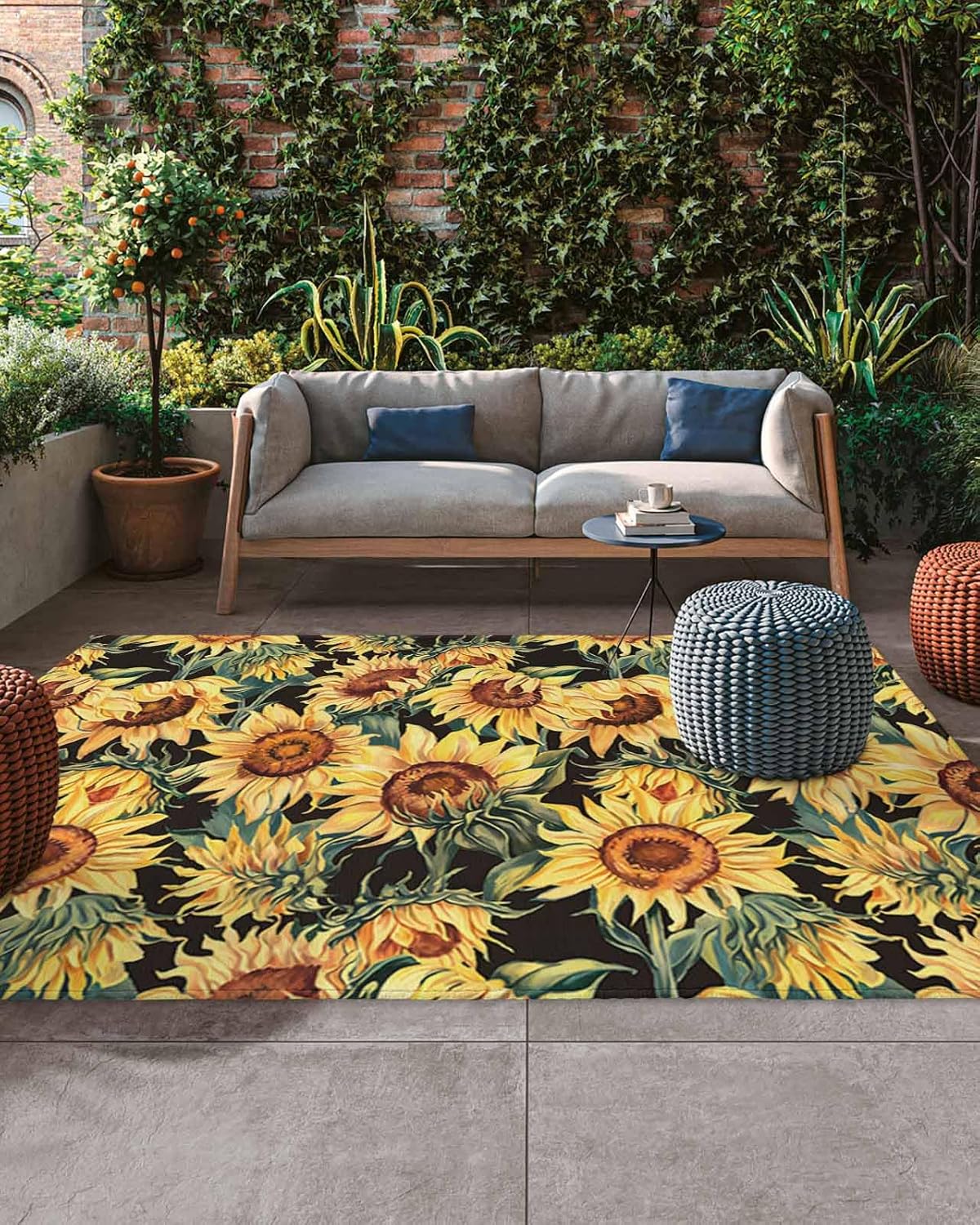Watercolor Sunflower Outdoor Rug 4x6ft, Waterproof Indoor Outdoor Rug for Patio, Summer Plant Camping Carpet Mat Outside Area Rug for RV Picnic Beach Balcony Deck Backyard
