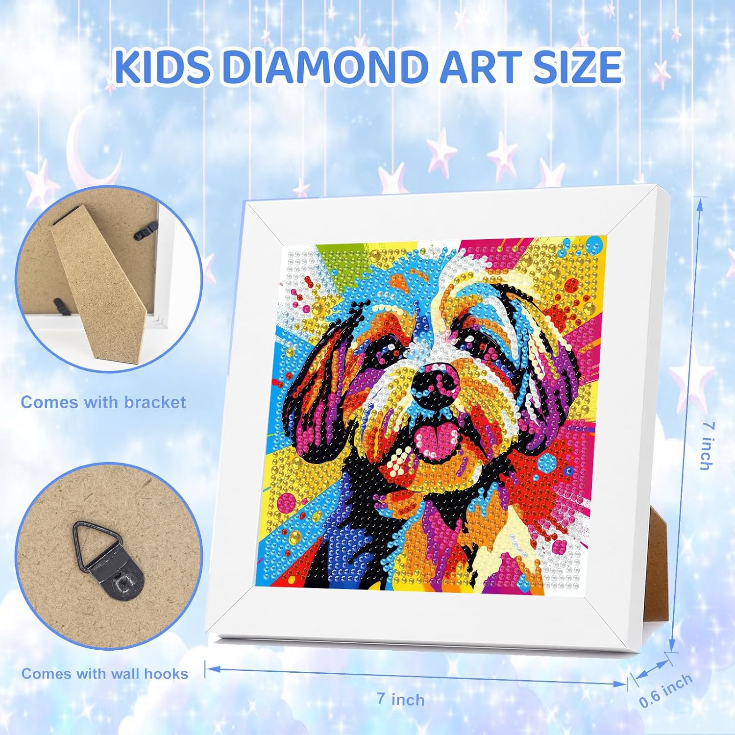 bleihum Dog Diamond Art Kits for Kids Ages 8-12 with Frame (7x7inch) image 2