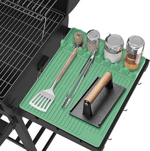 Miniatura 13 de Alfombrilla de herramientas de parrilla de silicona para Blackstone – Alfombrilla grande de espátula de silicona con almohadilla de goteo –