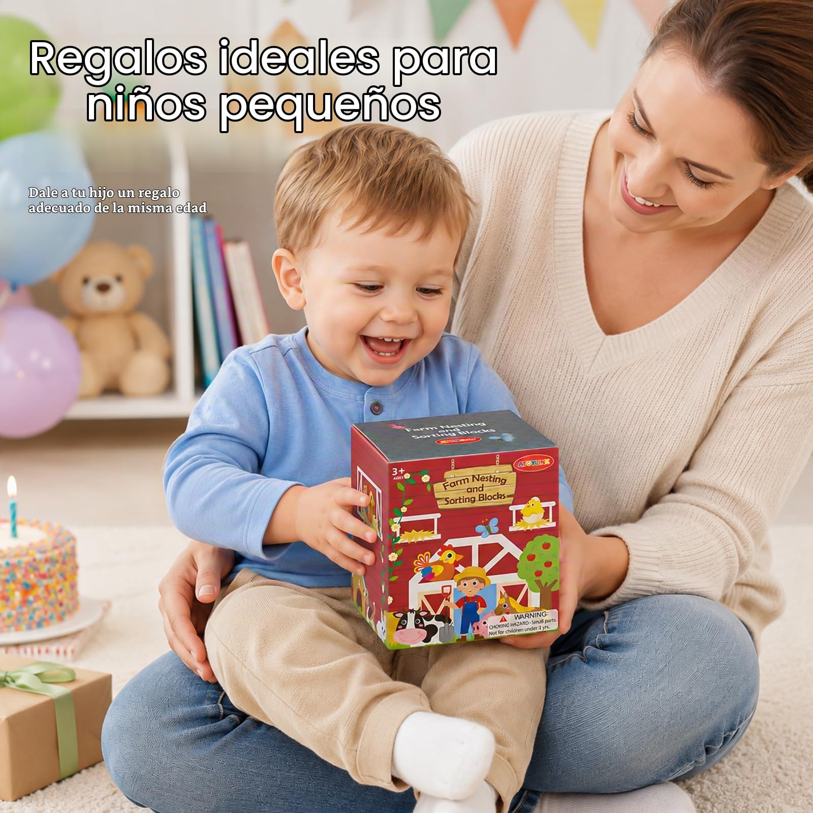 Atoylink Granja Cubos Apilables Bebe, Juguetes Montessori con 6 Cubos Apilables & 6 Animales Granja & 6 Tren Juguete de Madera, Juegos Educativos Aprender a Contar, Regalo para Niñas Niños 3 4 5 Años