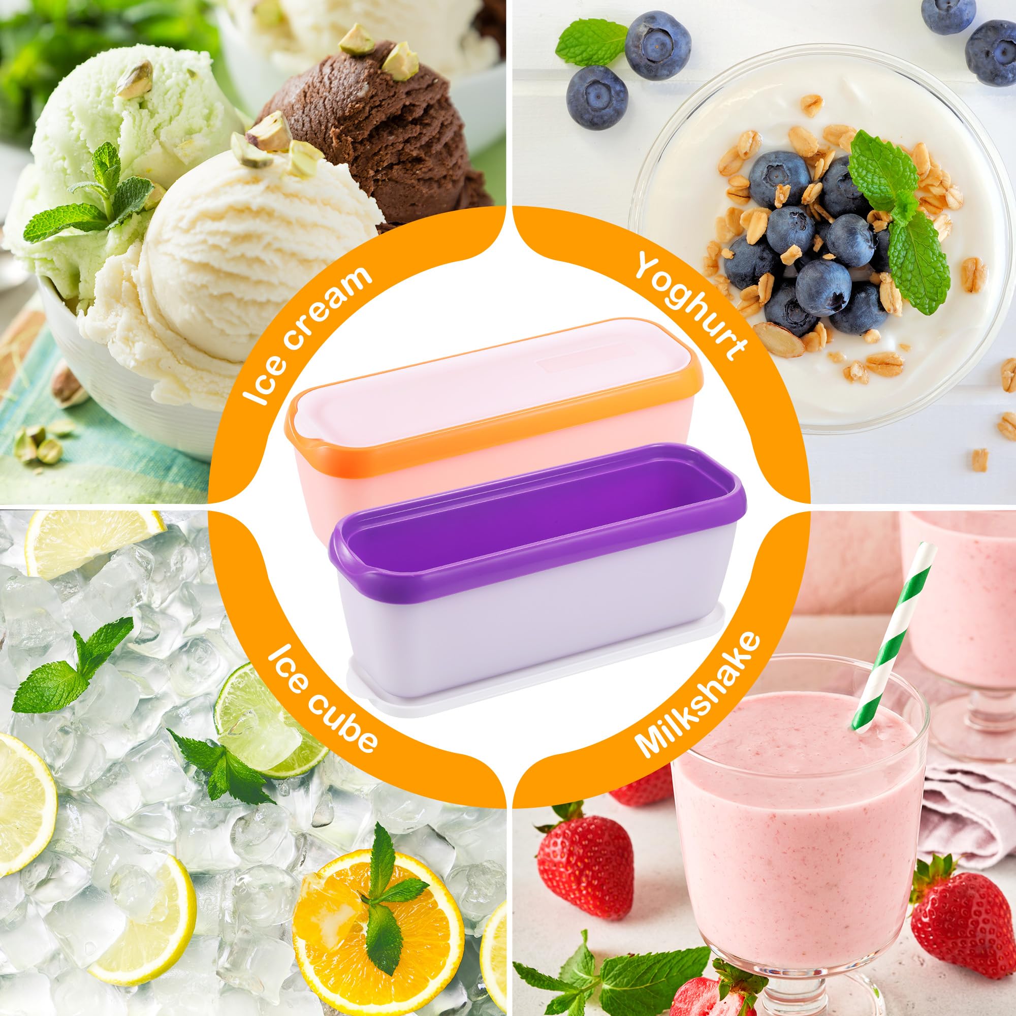 2 Pezzi Contenitori per Gelato da 1.5L con Coperchi, Vaschette per Gelato Riutilizzabili, Contenitori Gelato Freezer per Yogurt Gelato e Sorbetto Fatti in Casa, Senza BPA