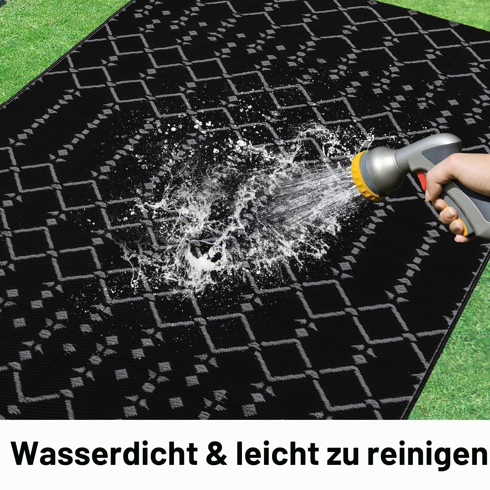 Homaxy Outdoor Teppich Wetterfest 240x300cm, Schwarz & Grau | Beidseitig Nutzbar, Wasserdicht, Boho Design, Für Terrasse, Garten, Balkon, Camping, Picknick
