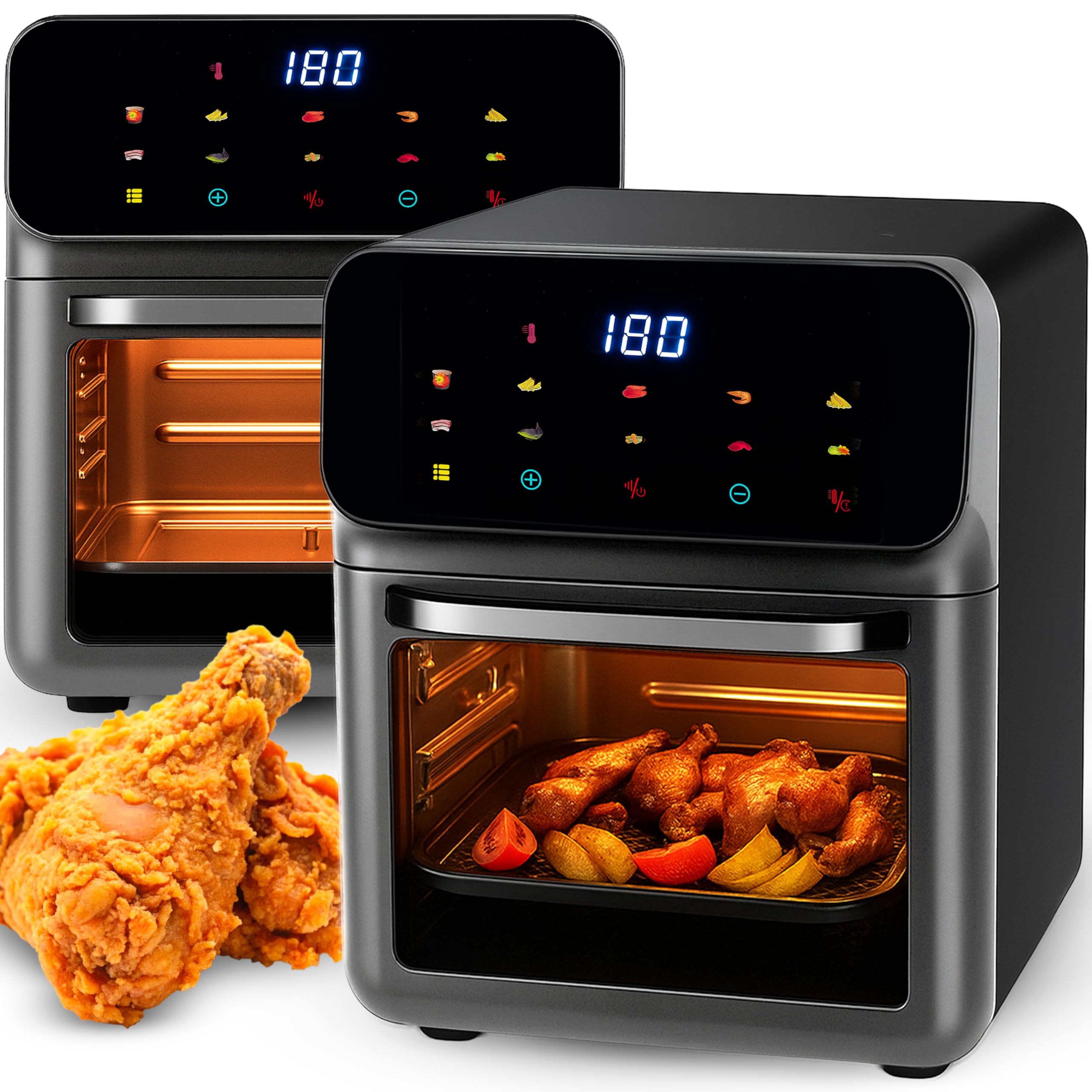 Retoo Heißluftfritteuse mit Backofenfunktion 8,5 L– Airfryer mit Sichtfenster & 10 Programmen 1350 W– Ölarmes Frittieren, Backen & Grillen für Zuhause & Familie