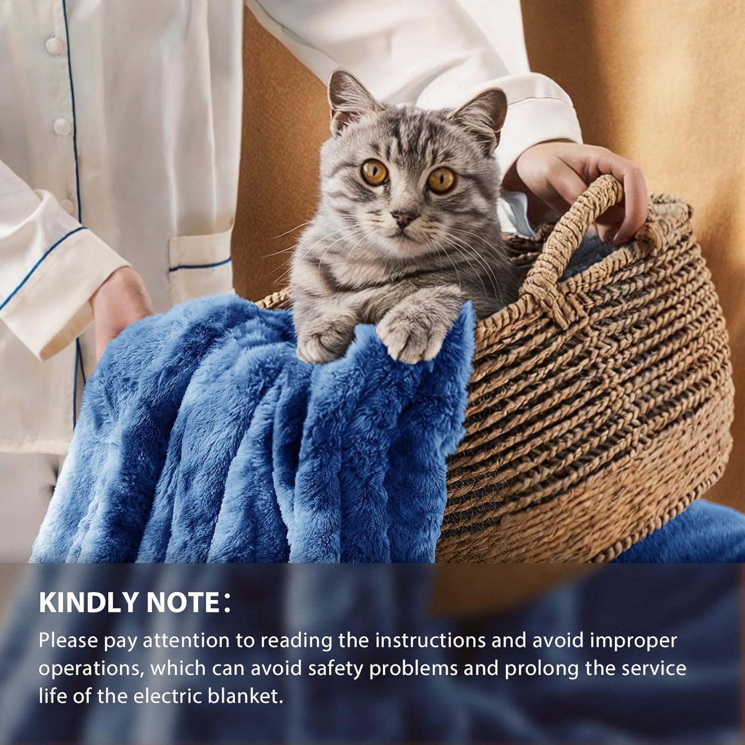 Homemate Heated Blanket Electric Throw - 50"x60" Heating Blanket Throw 1/2/4/6/8 Hours Auto-Off 10 Heat Levels Over-Heat Protection Luxury Faux Fur Sherpa ETL Certification - Image 6