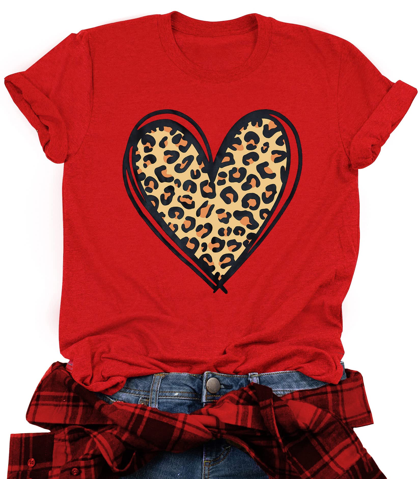 LAZYCHILD Valentines Shirts for Women: Cute Love Heart Shirt Valentine T Shirt Red Short Sleeve Casual Hearts Tops