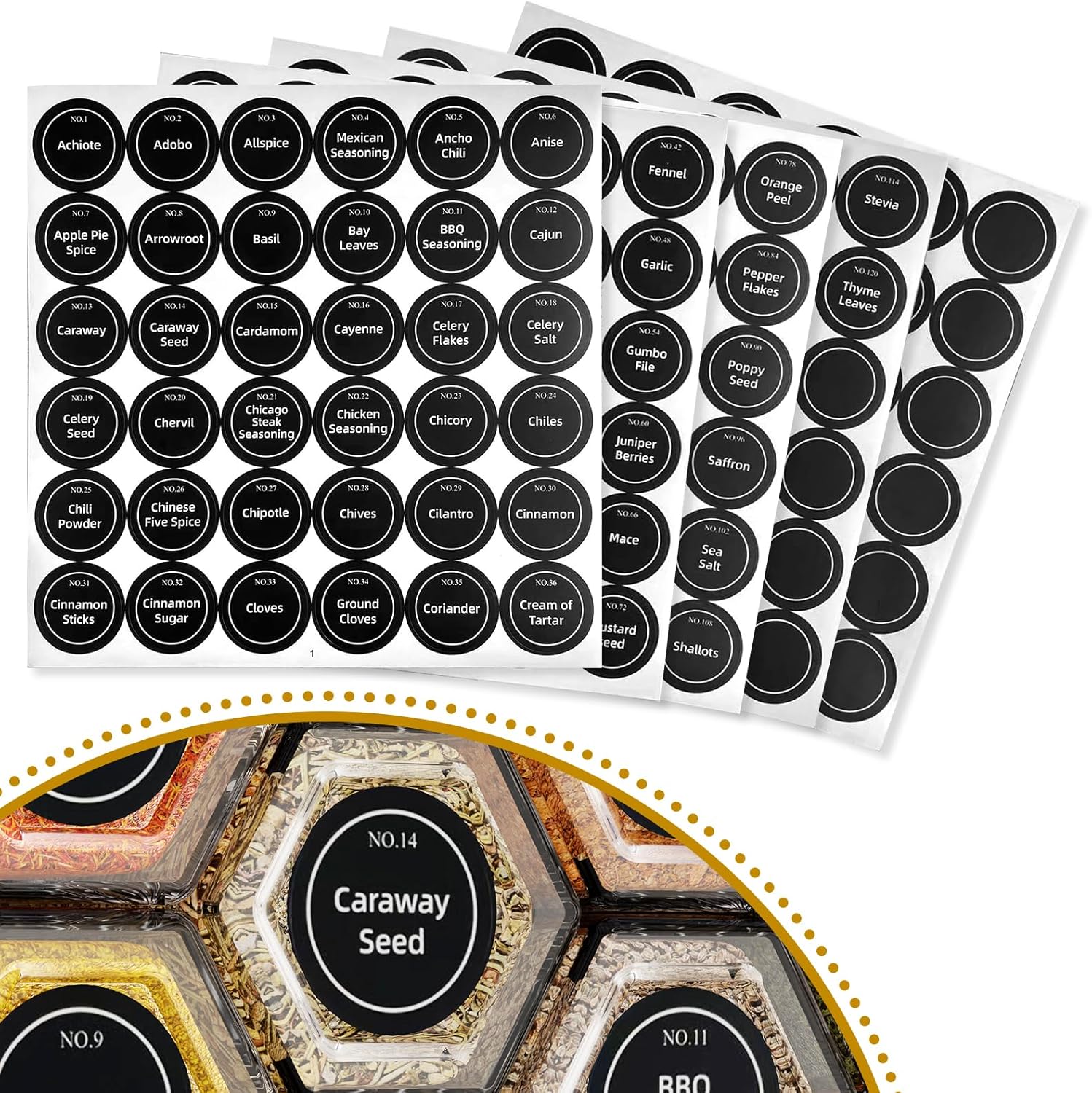 set of 12 magnetic glass spice tins with 180 seasoning label stickers