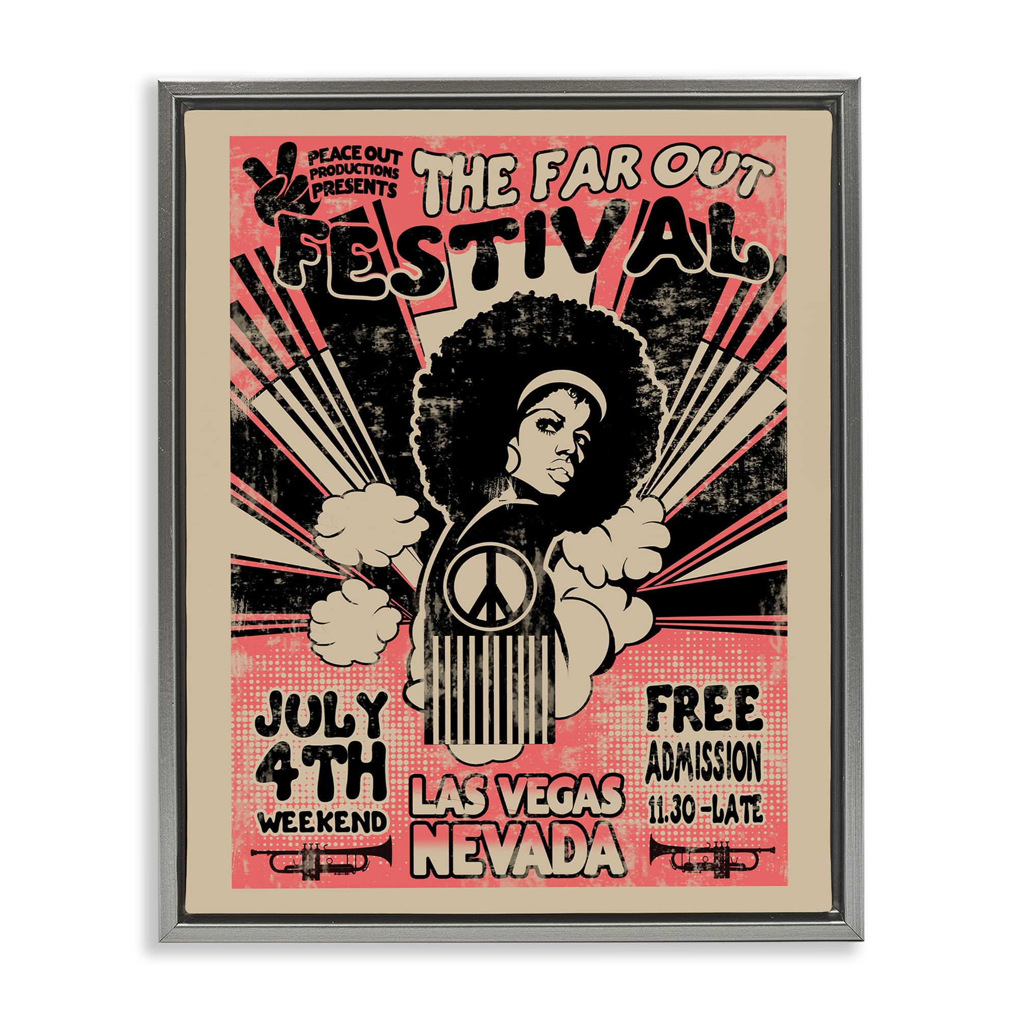 Stupell Industries Luster Gray (Matte) 'Retro Far Out Festival Poster'| Floating Frame Canvas Art