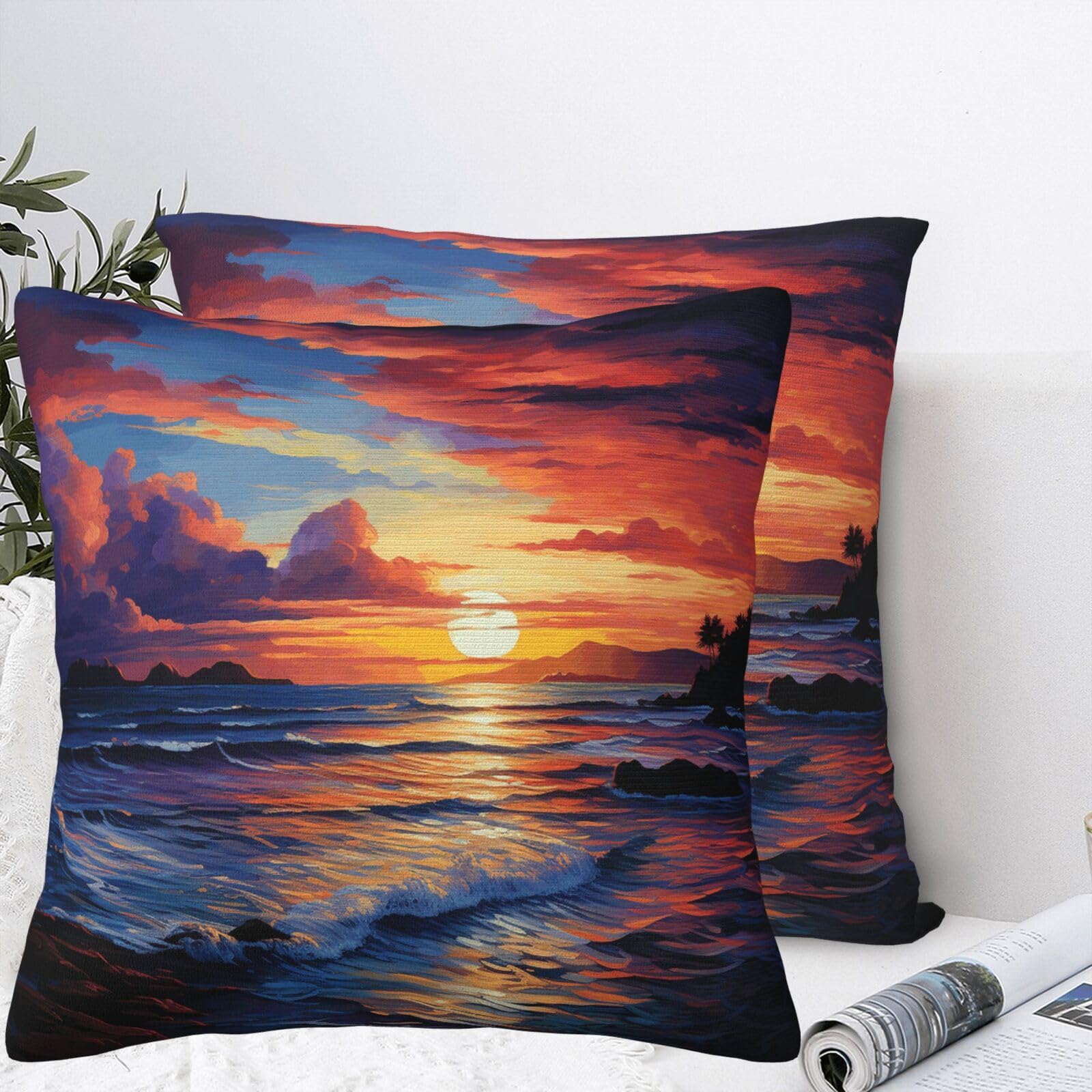 QMKFWT Colorful Seascape Plush Throw Pillow Covers 24"X24",Soft Cozy Couch Cushion Covers Decorative Pillow Cases for Holiday Home Bedroom Sofa Decors