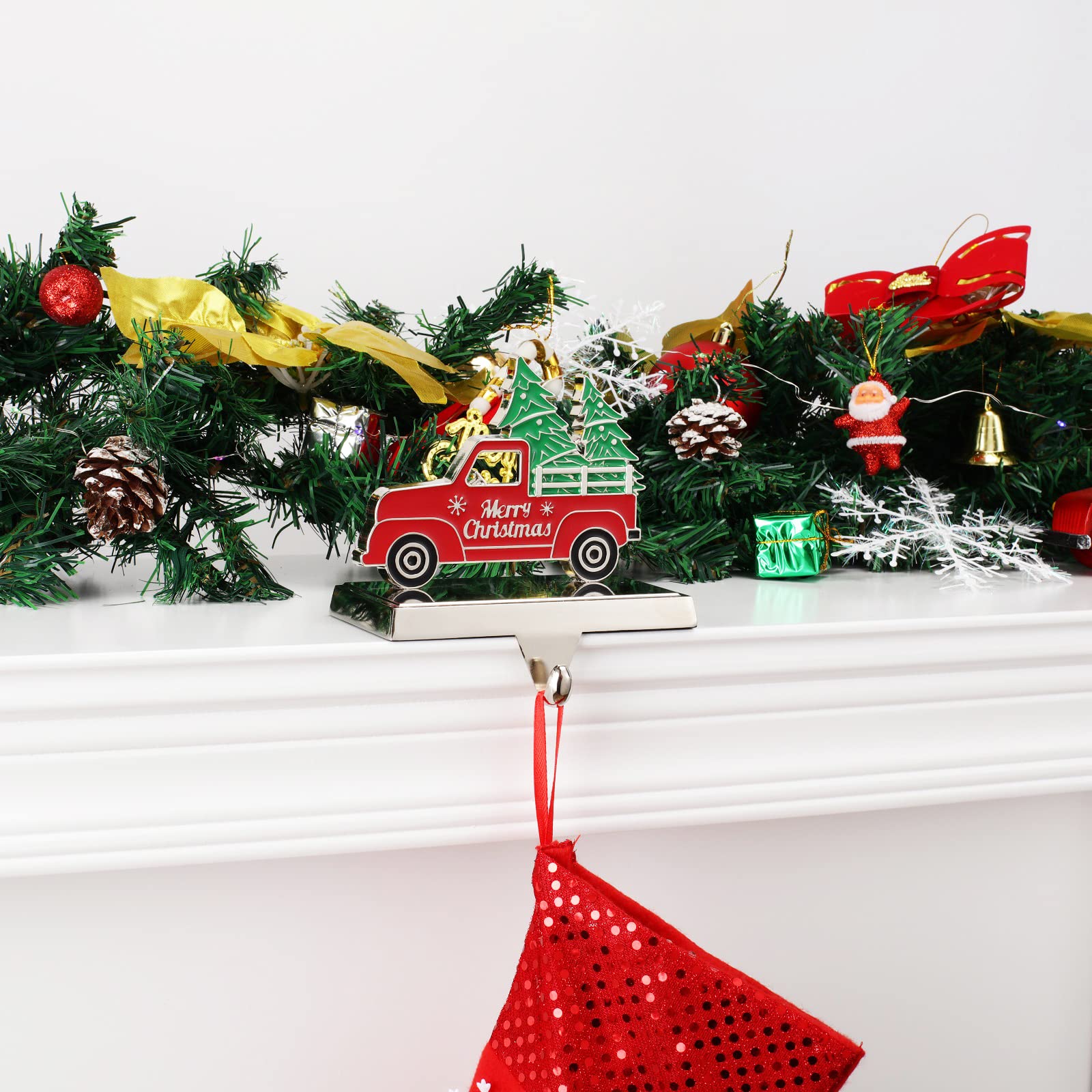 Accroche Chaussettes Métal 4 Crochets à Chaussettes De Noël Pour Cheminée - Support Métal Antidérapant Thème Fête Support Cheminée Métal