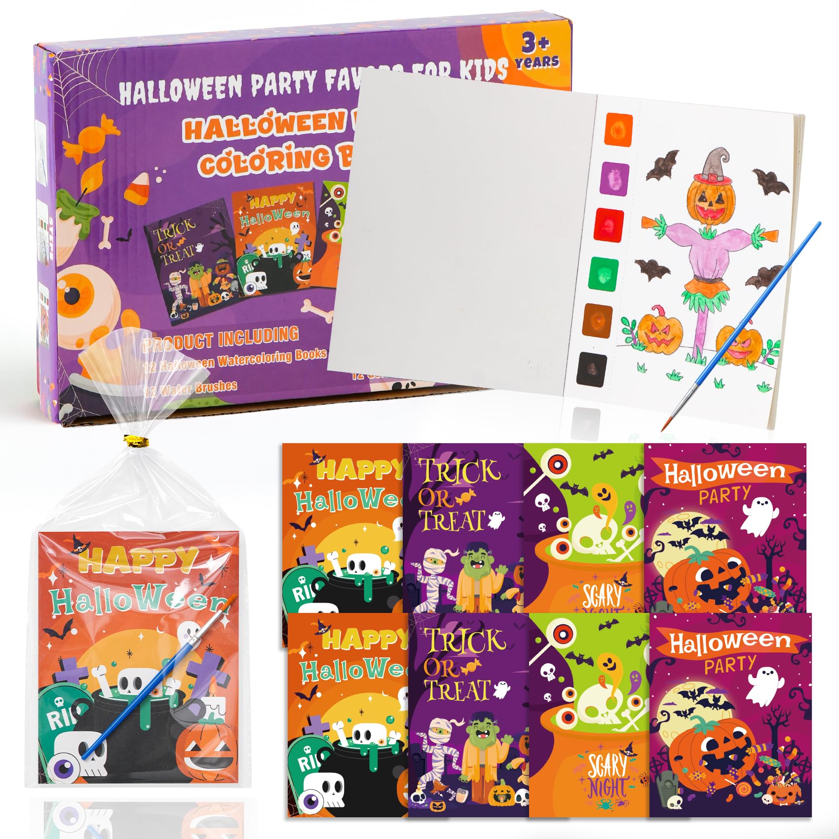 Halloween Party Favors for Kids, 12 Pack Water Coloring Books Bulk for Goodie Bag Stuffers Halloween Trick or Treat Crafts Toys for Boys Girls Gifts Classroom Prizes Paint Party Supplies