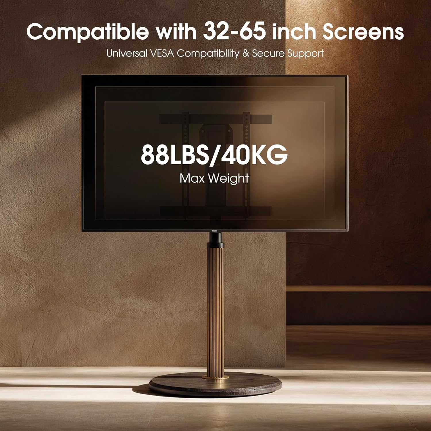 AOKCOS Aluminum Grille Rolling TV Stand for 32-65 inch TVs up to 88lbs, Height Adjustable TV Mount with Hand Crank, Swivel and Tilt Mobile TV Stand with Wood Base