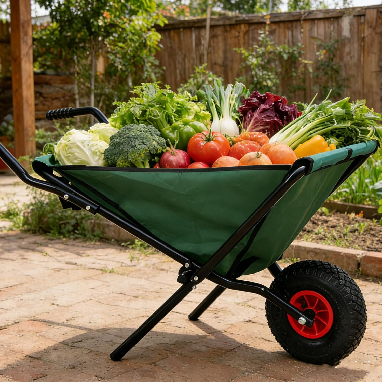 Collapsible Yard Garden Wheelbarrow, Heavy Duty Oxford Cloth, Lightweight Lawn Cart for Nutrient Soil, Grass, Leaf, Garden Supplies, 10" Pneumatic Tire, Green