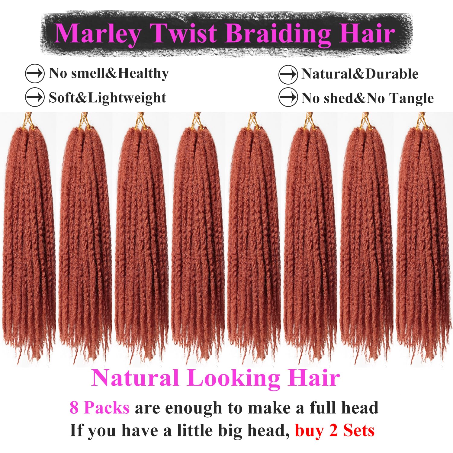 18 inch marley twist braiding hair 8 packs - soft marley hair for braiding, cuban twist hair, afro kinky twist braiding hair extensions, tangle free crochet hair for black women (350) 18 inch(8 packs) 350