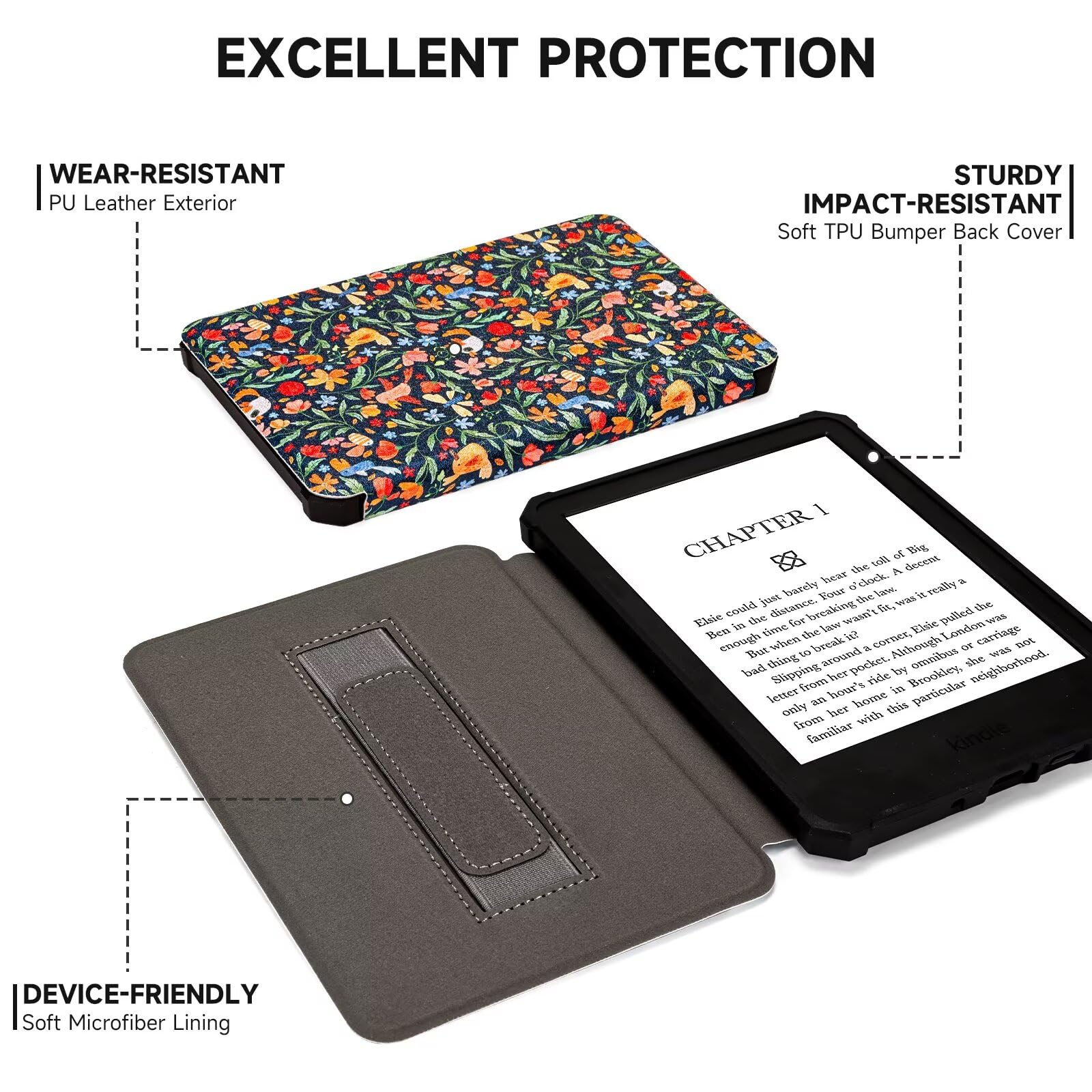 Fancity Custodia per Kindle Paperwhite 6" con Cinghia da Polso e Accensione/Spegnimento Automatico per 1/2/3 (2012-2016)