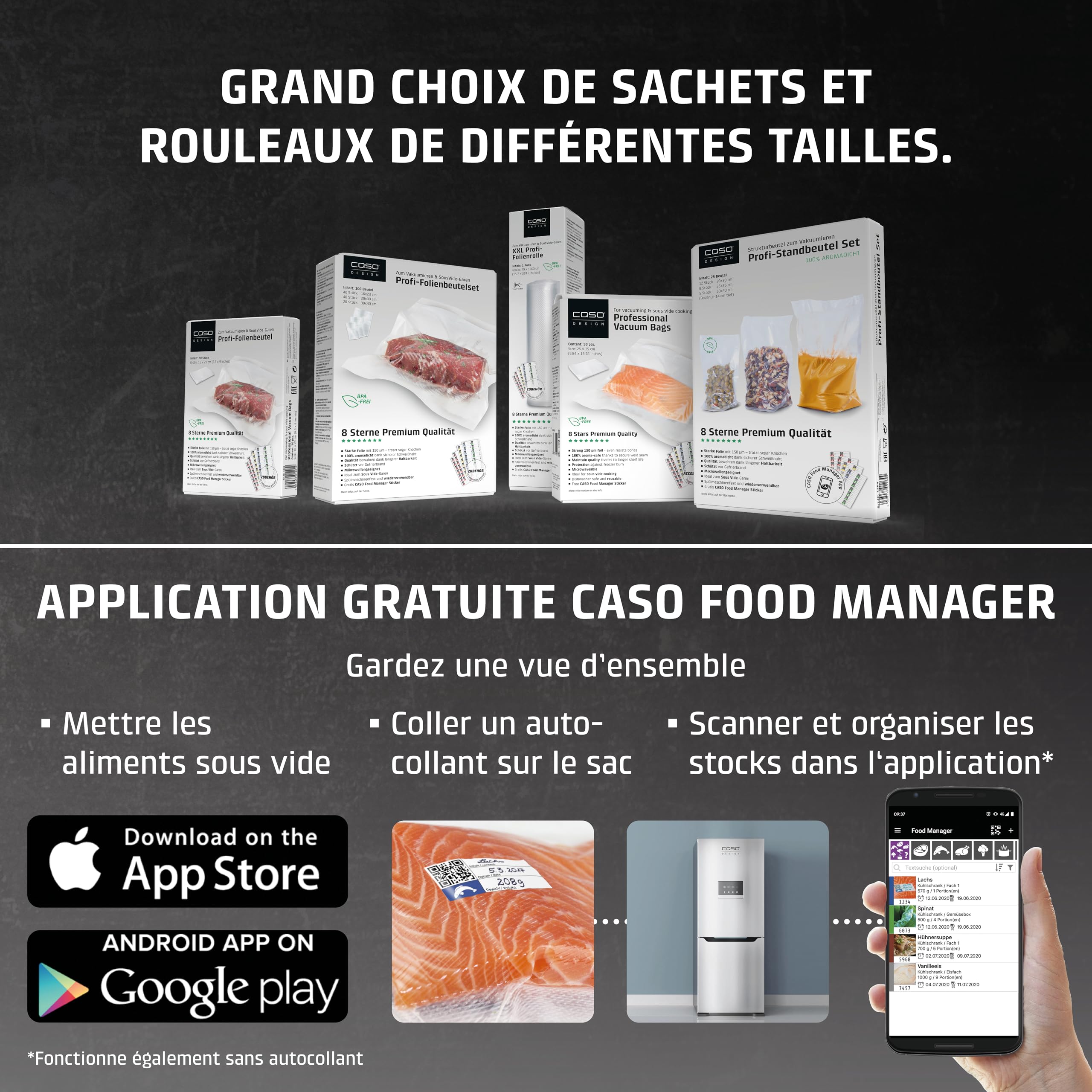 CASO VC 10 - Machine sous vide alimentaire, barre de soudure 30 cm, conserve les aliments jusqu’à 8 fois plus longtemps – coloris argenté