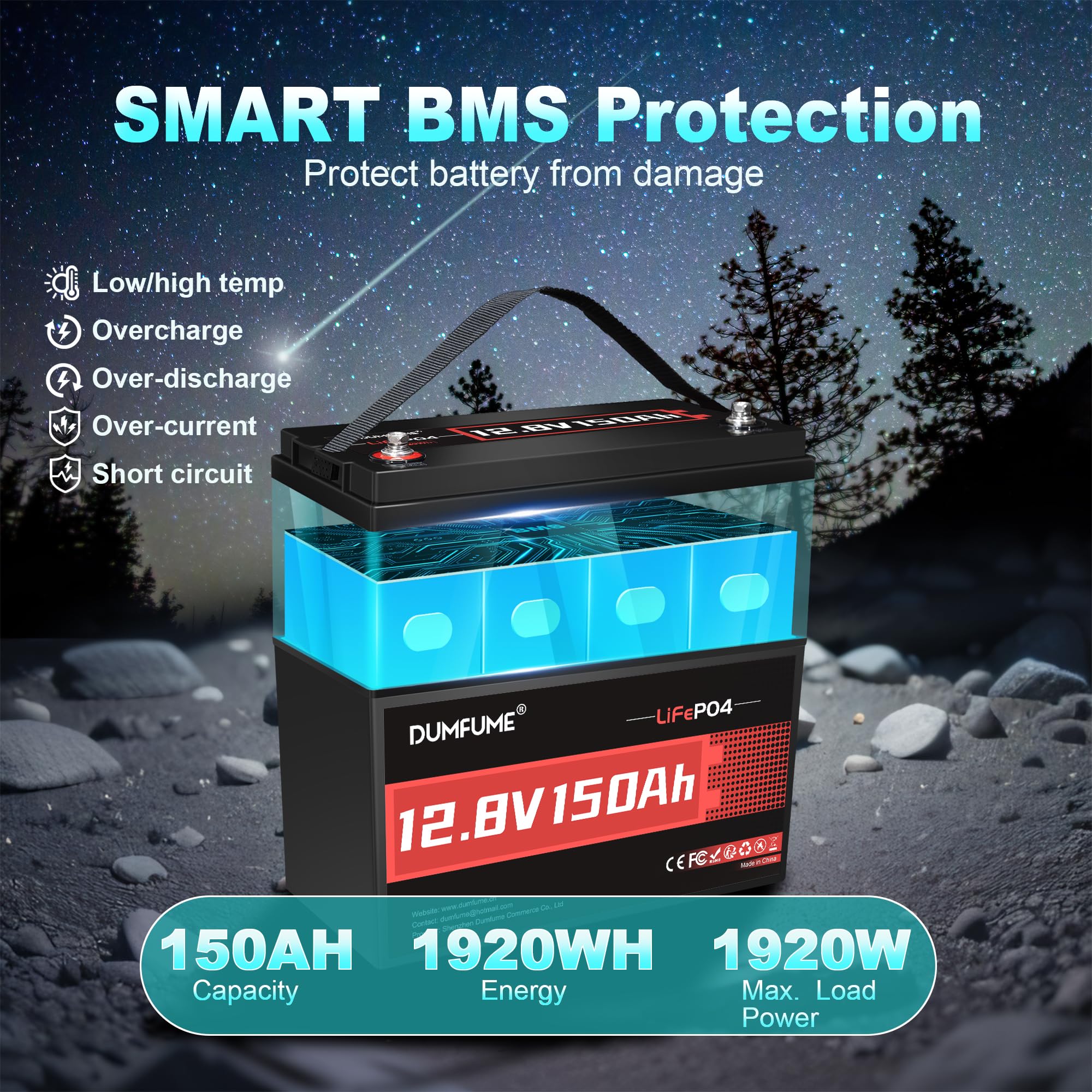 2 confezioni da 12 V 150 Ah LiFePO4 batteria al litio con 100 A BMS fino a 8000+ cicli batteria al litio da 12 V, ideale per sistemi solari, alimentazione di backup, camper, campeggio, off-grid