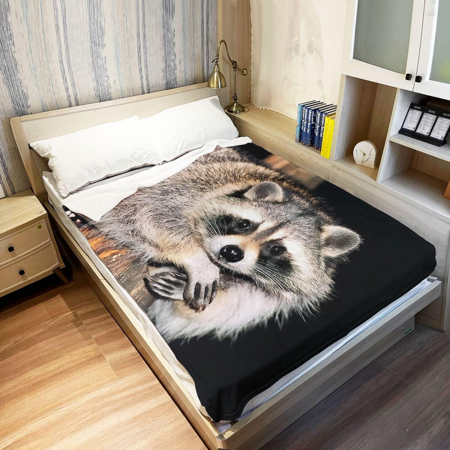 60" x 80" Blanket Comfort Warmth Soft Plush Throw for Couch Cute Raccoon Sitting on a Tree - Image 3