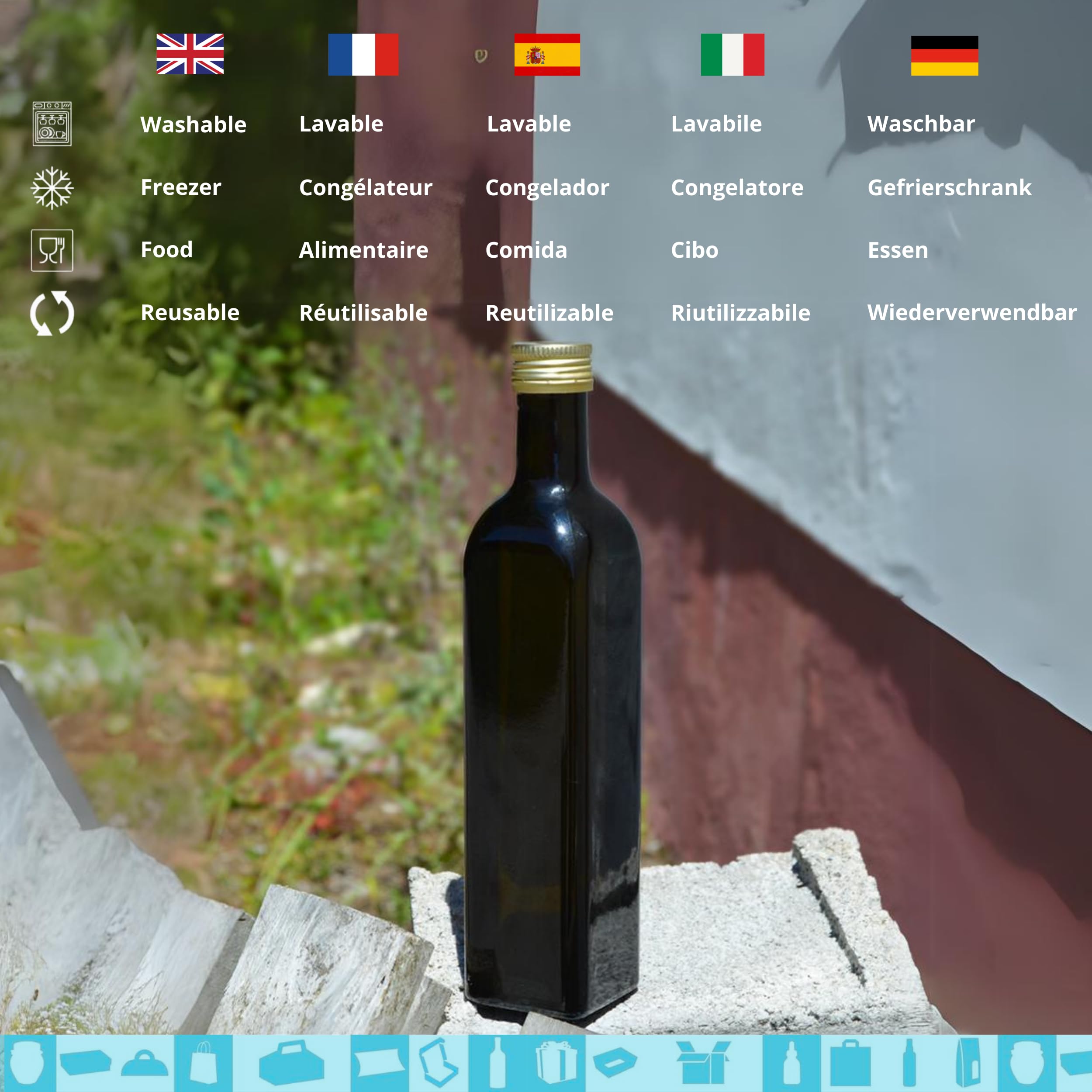 Espirito Rebelde 20 Flaschen aus dunklem Glas, 500 ml, mit schwarzem Schraubverschluss | Olivenöl, Essig, Alkohol | Ölflasche aus Glas, Glasbehälter, Ölflasche