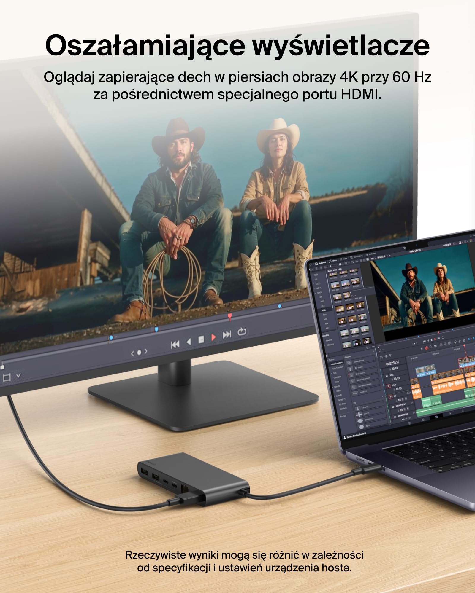 Belkin Connect 8-portowy USB C Hub, Obsługa Wyświetlaczy do 4K przy 60 Hz – Działa z Urządzeniami Mac, Windows i Chromebook – 100 W PD, Transmisja Danych 10 Gb/s, Ethernet 2,5 Gb/s – Czarny
