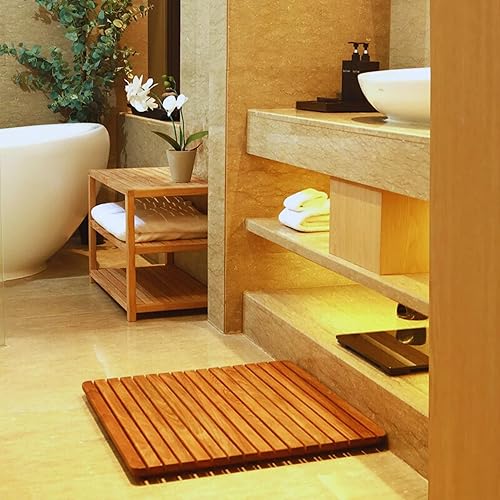 Miniatura 6 de Alfombrilla de ducha y baño de estilo nórdico Premium de teca para uso interior + exterior | Plataforma de madera antideslizante para spa, sauna,