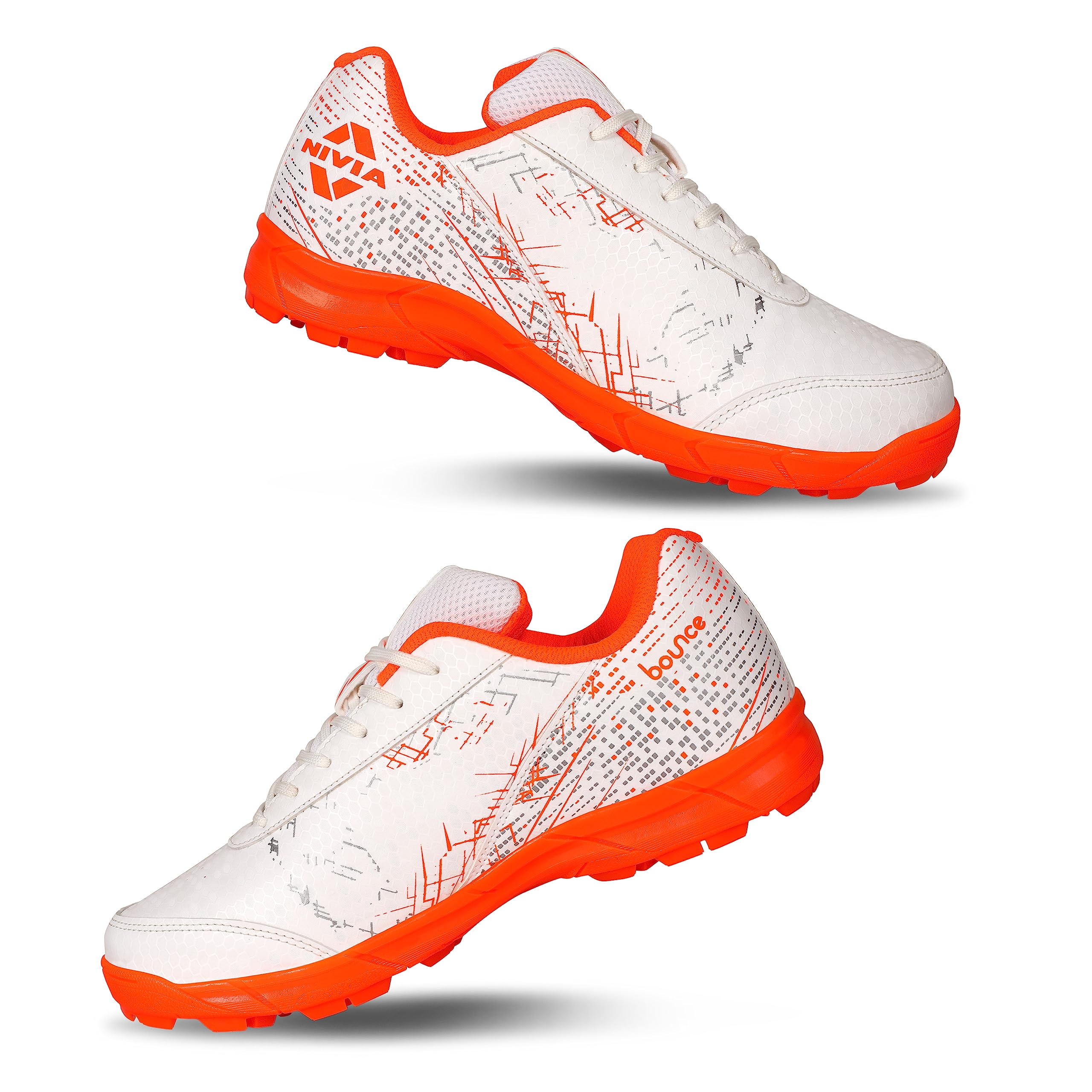 Nivia Bounce Cricket Shoes | Mesh & TPU Upper | Cushioned EVA Insole | Durable PVC Outsole | Cricket Shoes for Men | Lightweight| Sports Shoes (White/Orange) Size - UK-06 (B0C719RGQW) Amazon Price History, Amazon Price Tracker
