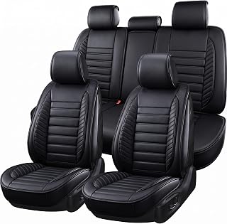 OASIS AUTO Car Seat Cover Full Set, Leather Car Seat Cover, Waterproof Seat Covers, Car Seat Cushion, Nappa Leather Seat Covers Car Seat Protector Universal Fit Most Cars (OS-001 Black)
