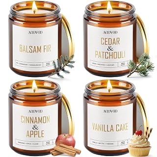 AOOVOO Candle Set - 4PC Scented Candles, 28 oz Soy Candles, Soy Candle for Home Scented, Balsam Fir/Cedar&Patchouli/Cinnamon&Apple/Vanilla Cake