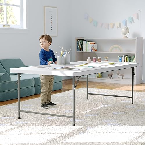 Miniatura 9 de BizChair Mesa de actividades plegable de plástico blanco granito para niños de 4.93 pies - Mesa de juego