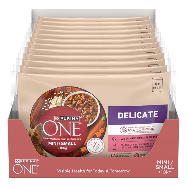 Purina One Delicate - Salmón húmedo para Perros y salmones Multipack, 48 Sobres de 85 g
