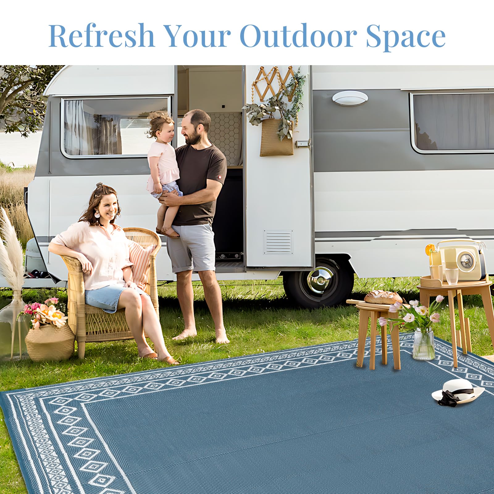 Tapete Externo Camping 22x30cm - Impermeável E Reversível | Esteira Área Externa Cinza E Branco