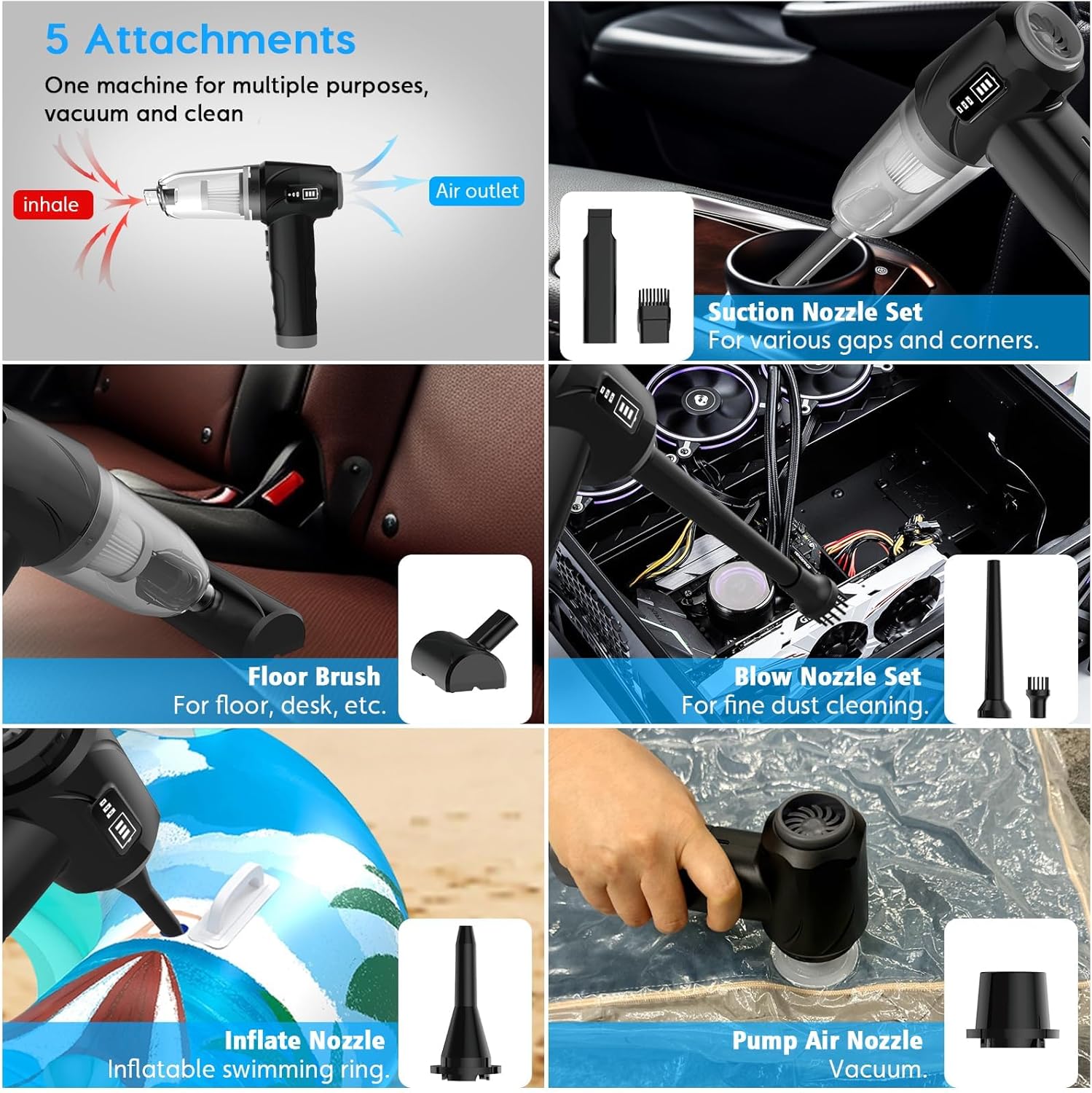 Mini car Vacuum Cleaner, dust Blower, LED Display, Wireless Handheld Vacuum Cleaner, Pure Copper Motor 15000PA high Power, Portable car, Office, Keyboard and Home Cleaning