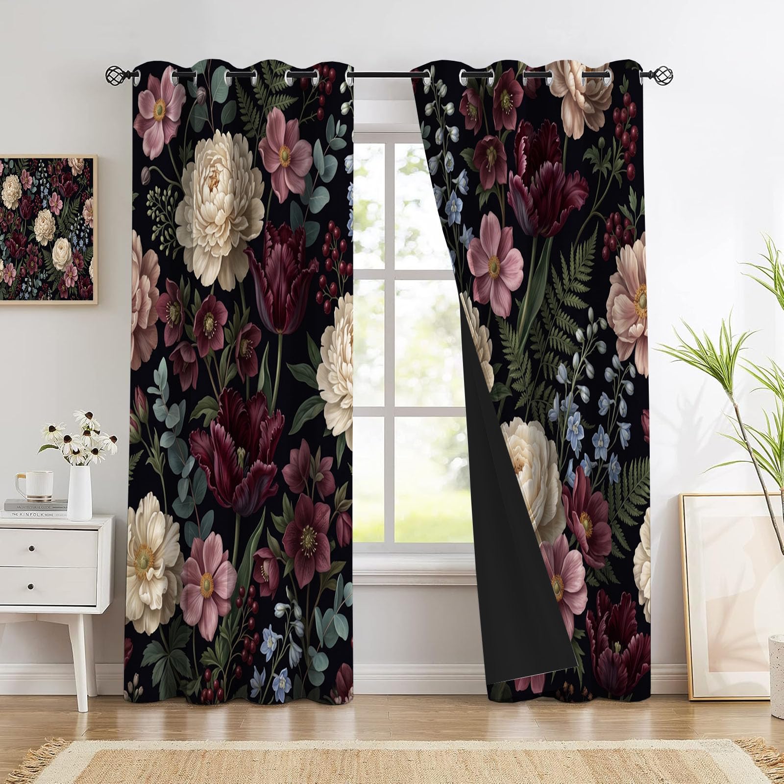 Rideaux occultants thermiques bordeaux de 140x260cm avec oeillets pour fenetre de chambre