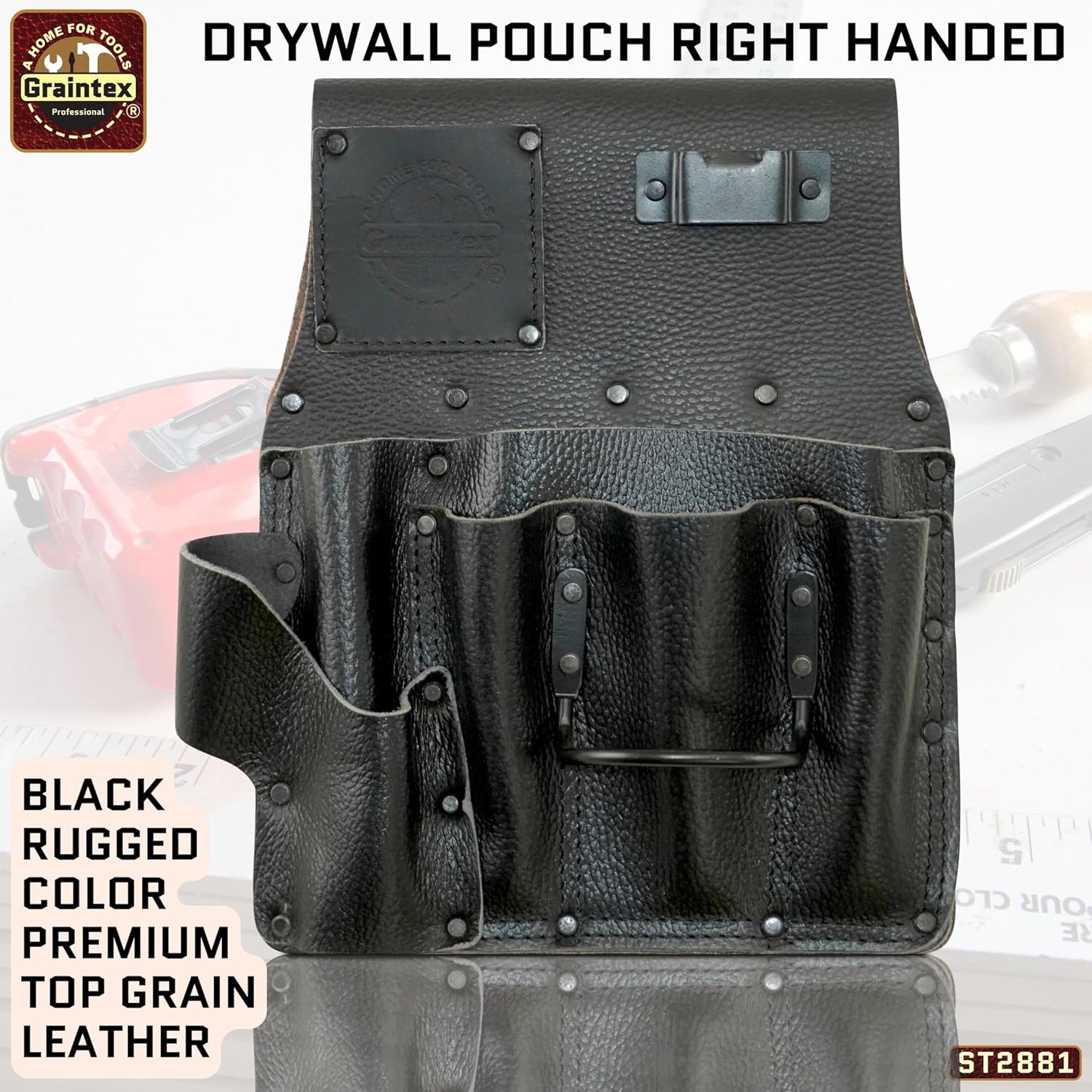 Graintex Drywall Pouch Heavy Duty Top Grain Leather, Steel Hammer Holder, Drywall Tool Belt, Framers Tool Pouch, Construction, Carpenter, Electricians, Ideal for Tradesmen