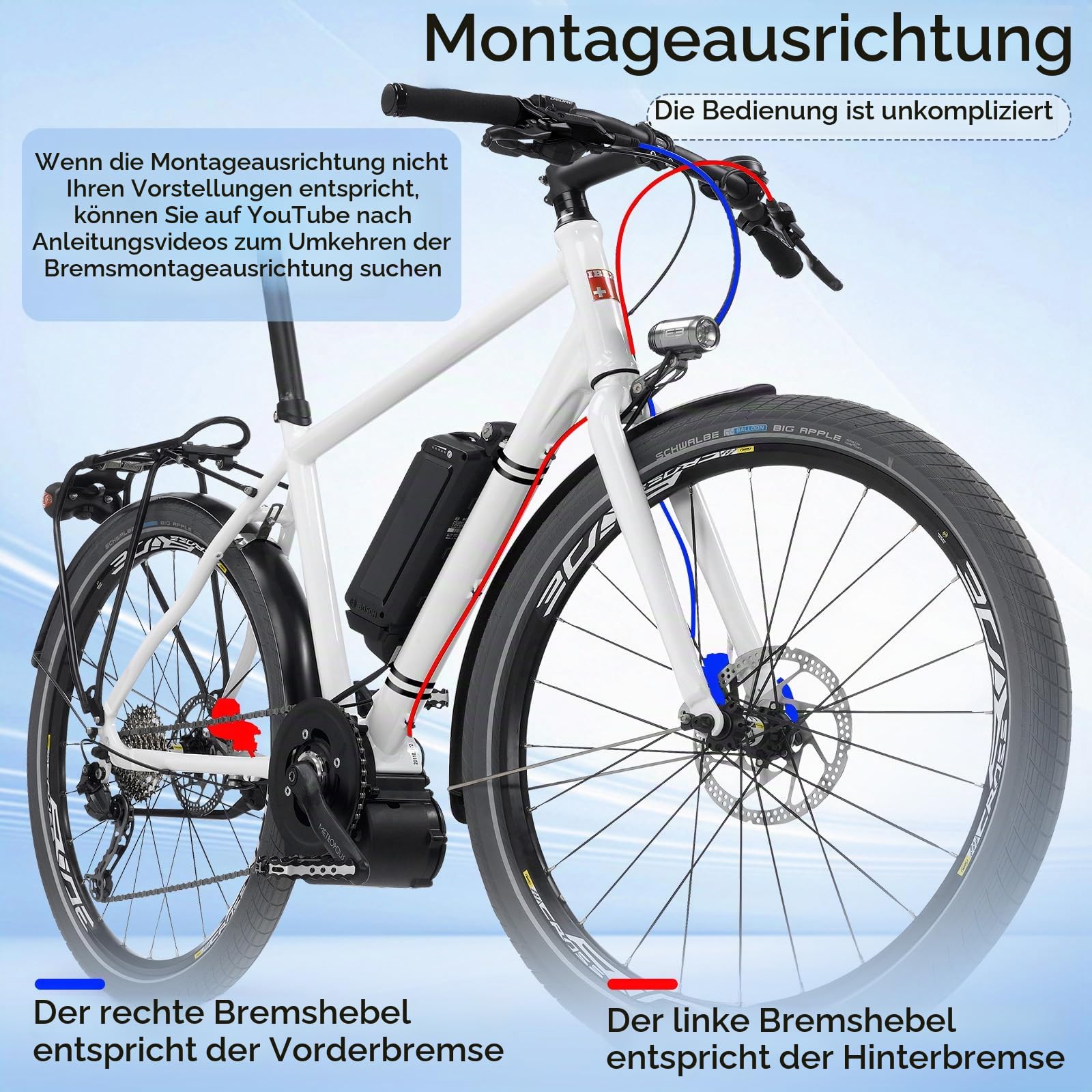 Hydraulische Scheibenbremse Set MTB, 2‑Kolben Vorne & Hinten, 160mm Rotor aus Aluminiumlegierung, Hydraulikbremsen für Mountainbike, E‑Bike & Fatbike, Schwarz