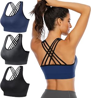 Ewedoos Women's Sports Bras Padded Sports Bra Supportive Strappy Criss Cross Yoga Bra Workout Athletic Bras 3 Pack
