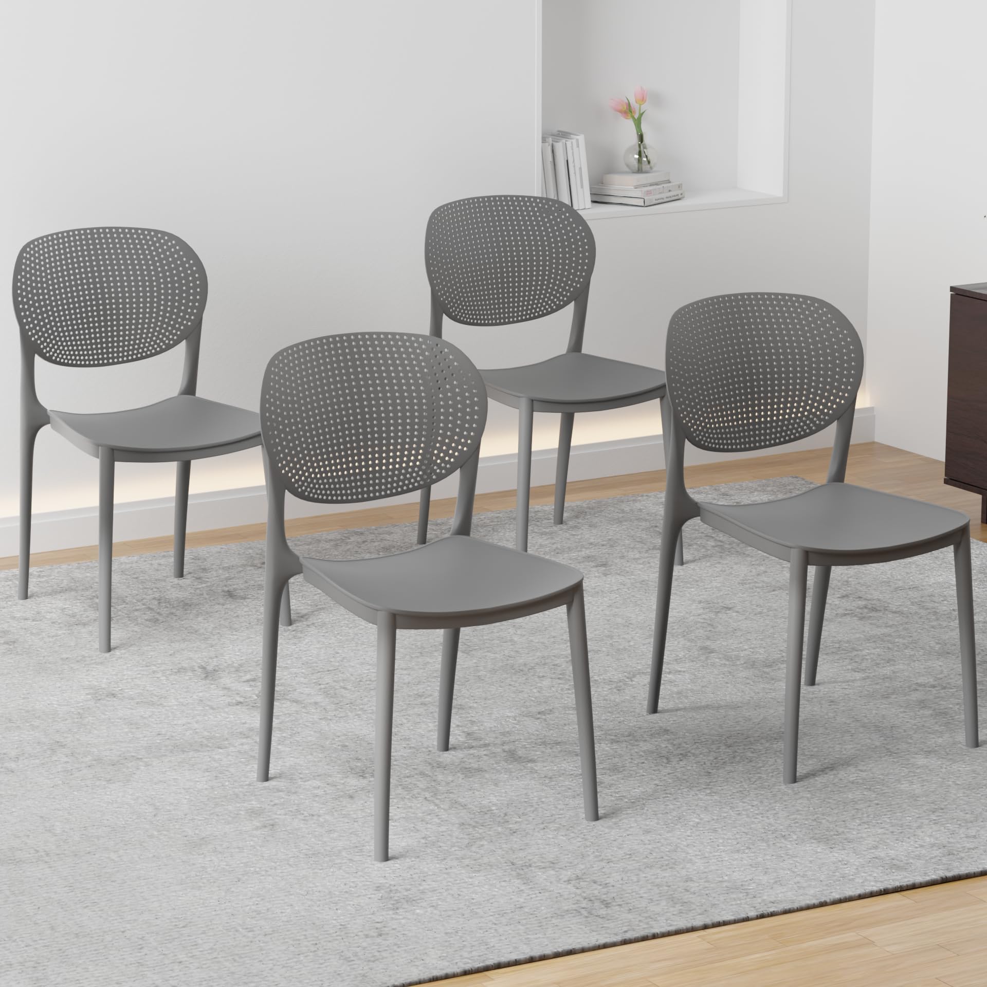 beAAtho Flora Stackable Multipurpose Chair | Modern Accent Chair for Home, Dining, Kitchen, Cafe & Restaurants | Durable Polypropylene | 3-Year Warranty | Grey (Pack of 4)-image-6