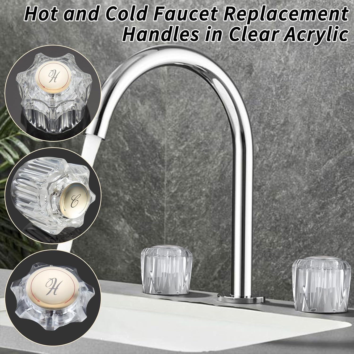 Bathroom Knobs Compatible with Delta/Delex Peerless Faucets, Handles Fits Prime-Line MP54260 Hot and Cold, Bathtub Handles in Clear Acrylic, 1 Kit
