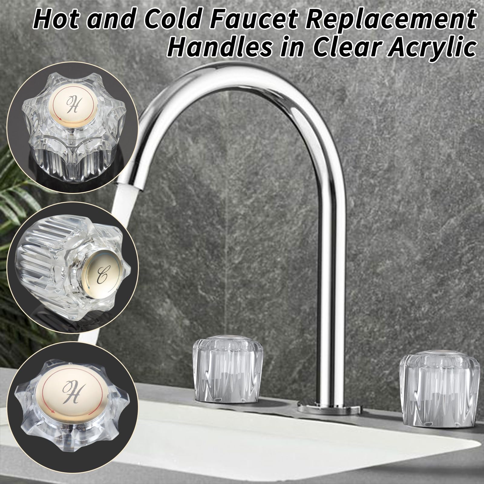 Acrylic Replacement Faucet Handles For Delta/Delex & Peerless – Crystal Clear Pair