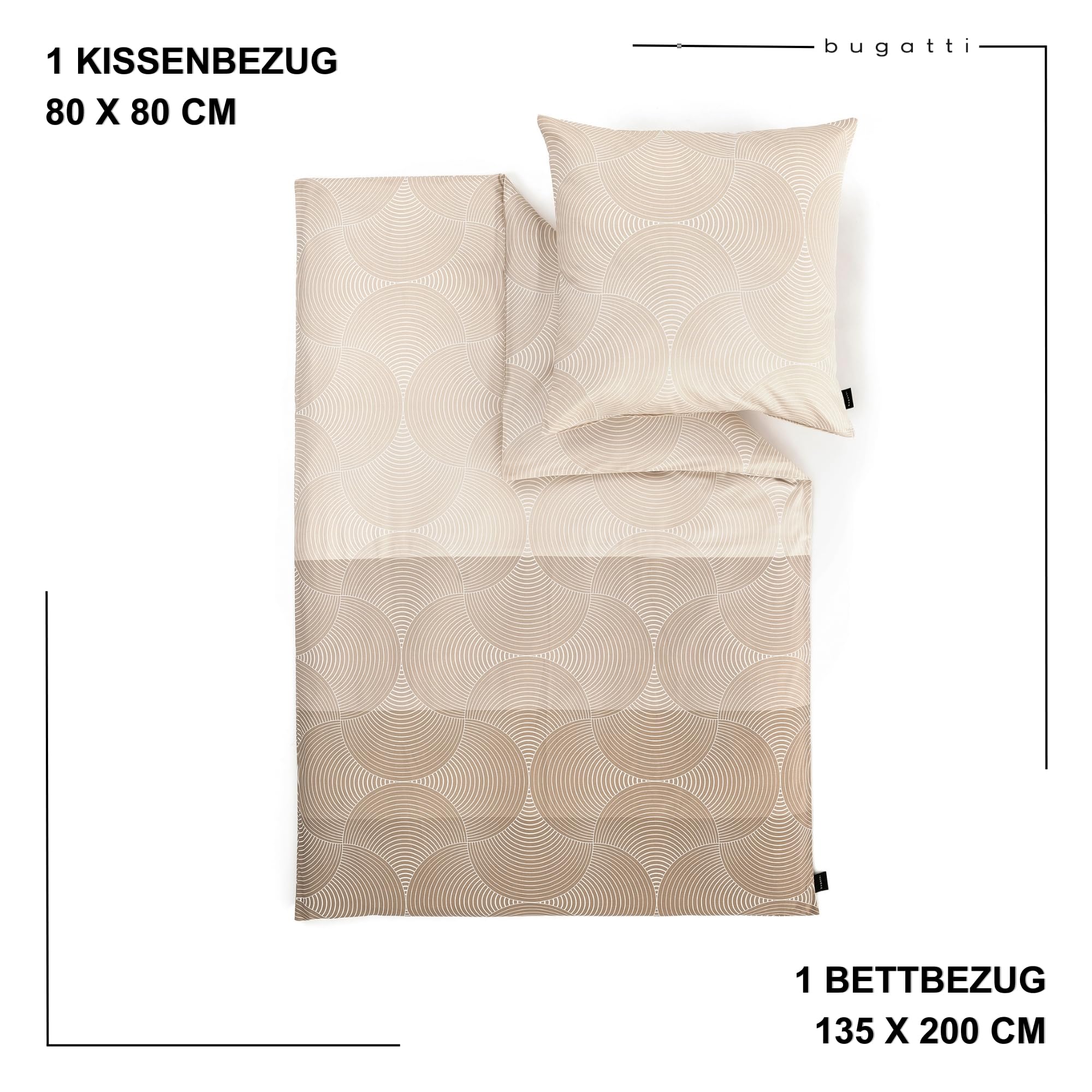 BUGATTI Ropa de cama de 135 x 200 cm – 100% algodón, cierre de cremallera, suave, lavable, diseño de círculos, color beige