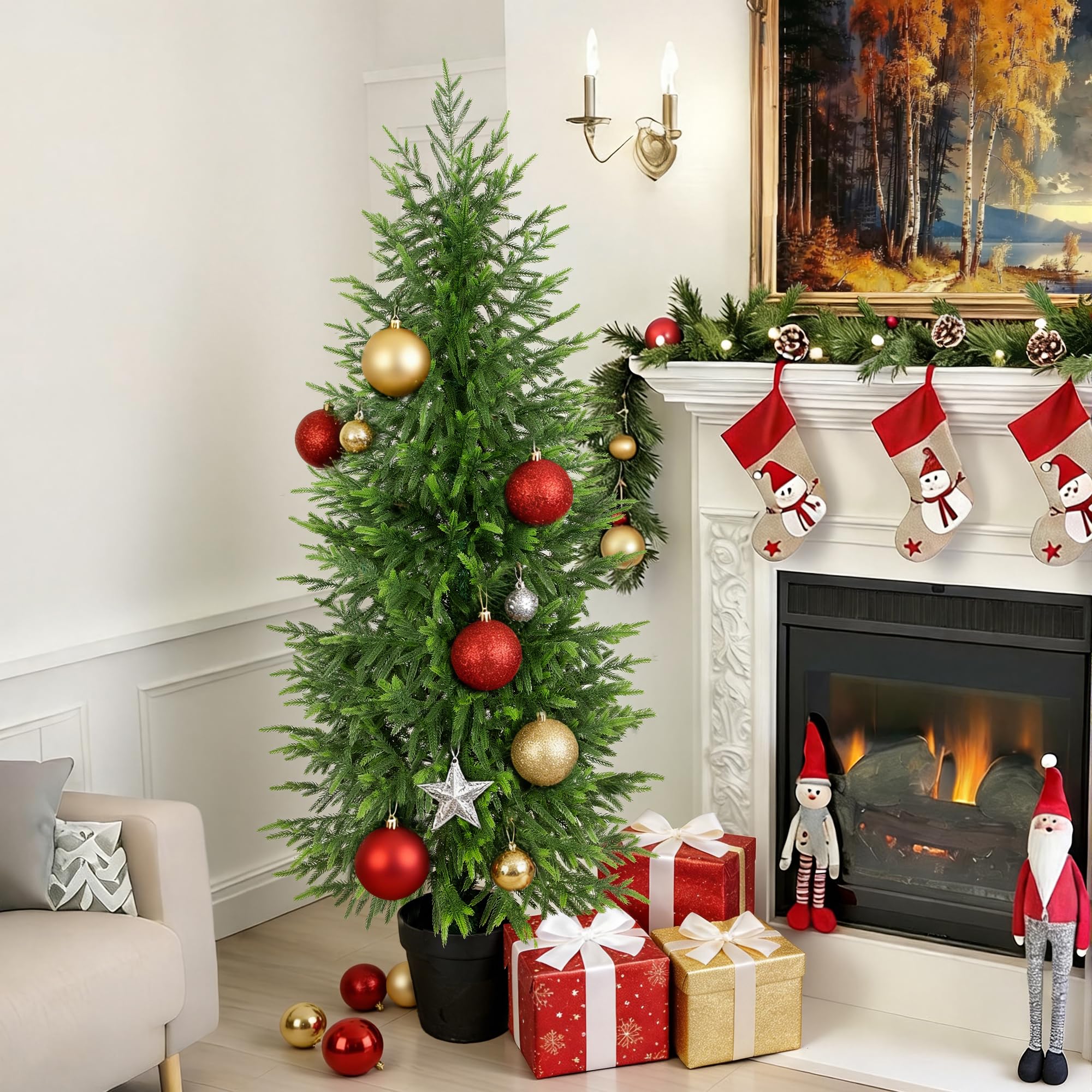 bellacat 150 cm UV-beständiger künstlicher Norfolk-Tannenbaum, mit weichen, realistischen Blättern. Ideal für Terrasse & Weihnachtsdeko. 2pcs
