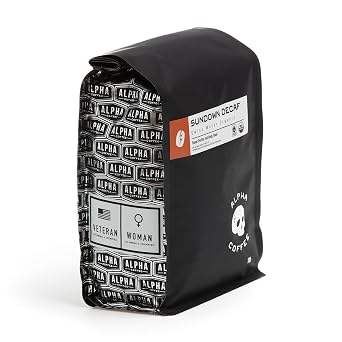 Alpha Coffee Sundown Decaf - 16 oz. Premium Gourmet Craft Organic Decaffeinated Drip Grind Coffee | Veteran Owned - Specialty Small Batch Roasted Coffee | 100% Arabica Beans (Medium Roast)