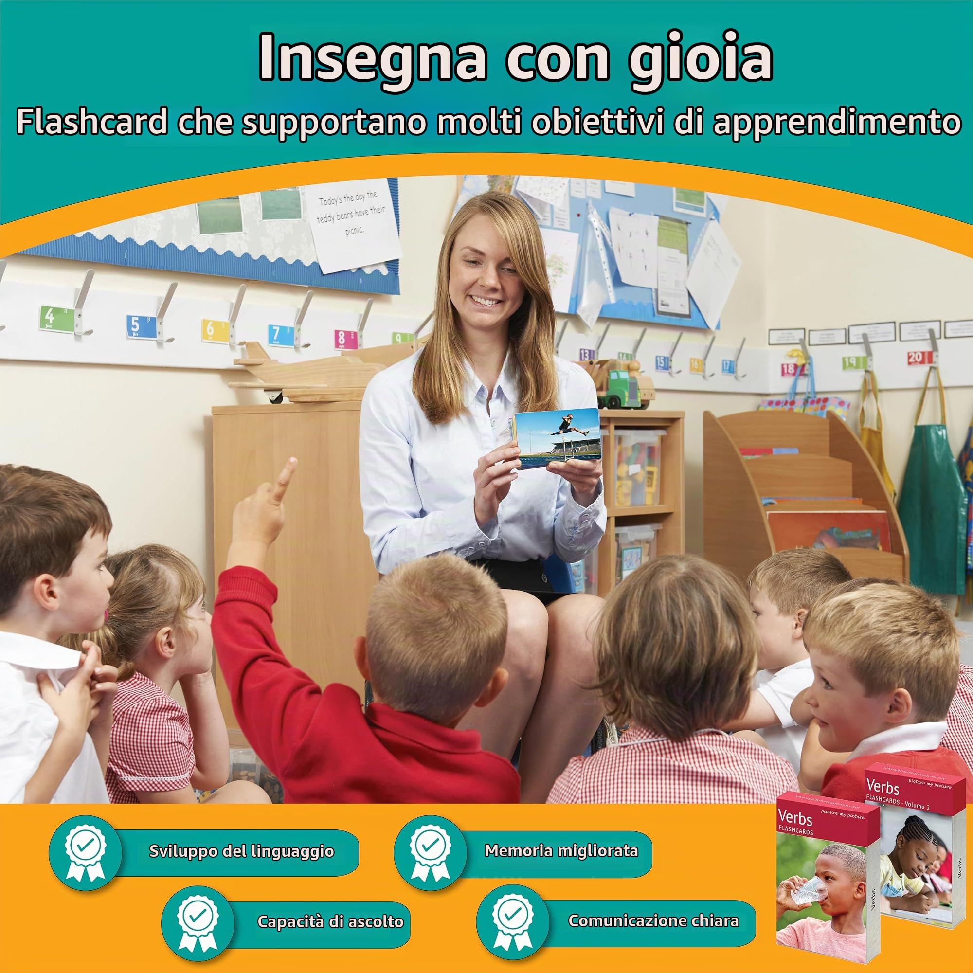 Flash Card sui Verbi Volume 1 e 2. 80 Schede Fotografiche Educative su Azioni e Sviluppo del Linguaggio. Materiali per logopedia, materiali ESL