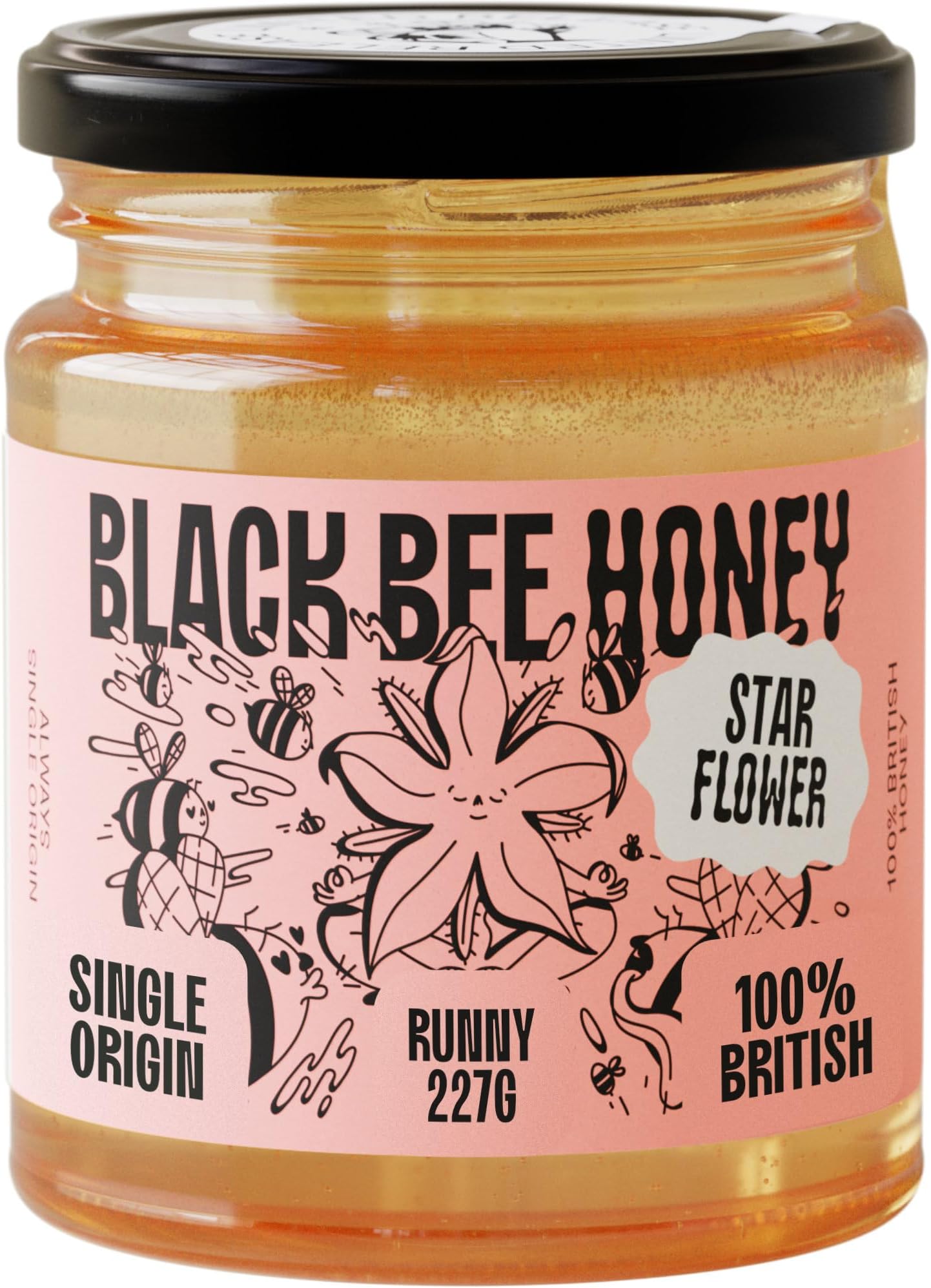 Starflower Honey Pure British Borage Light Sweet and Floral, Unprocessed, Single Source from Hive to Jar, Never Blended - Delicious on Toast or Soothing in Drinks, 227g Glass Jar