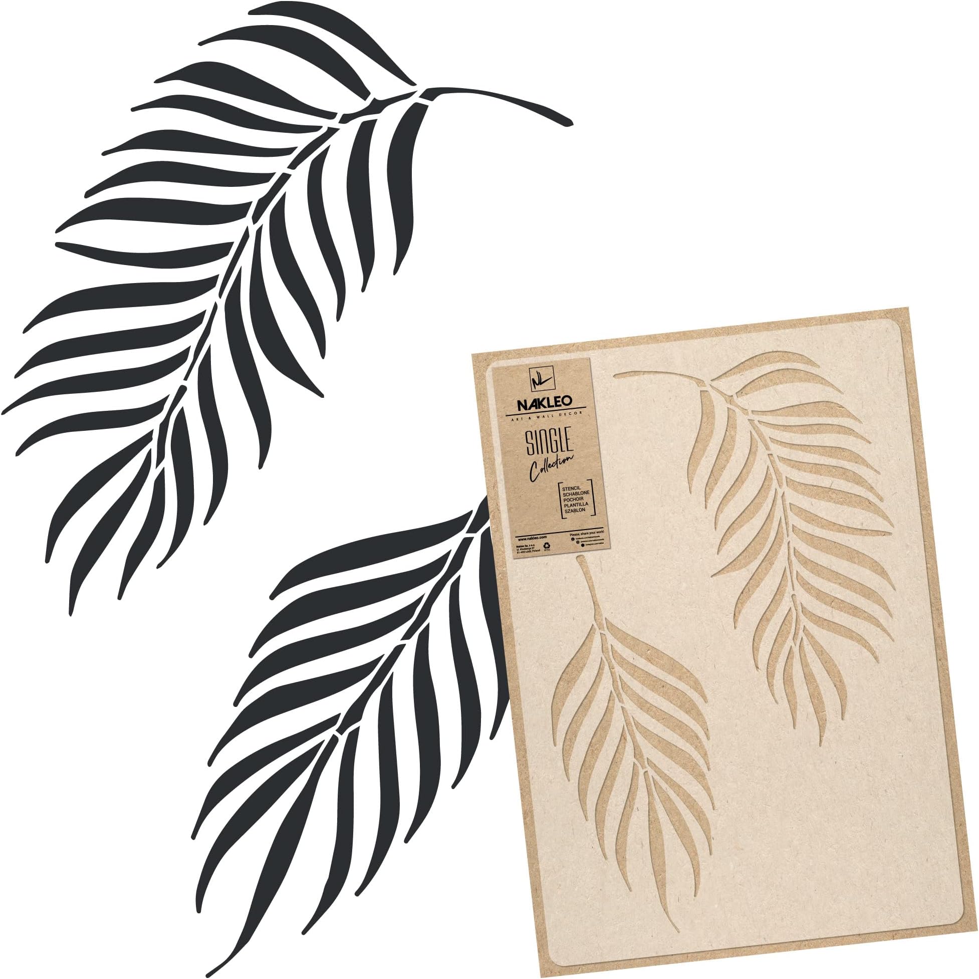 NAKLEO Reusable Plastic Wall Stencil - 59x95cm / 23" x 37" - Tropical Palm Leaf 3 - Large Wallpaper Pattern Painting DIY Art Craft Template - Fabric Furniture Wood Canvas