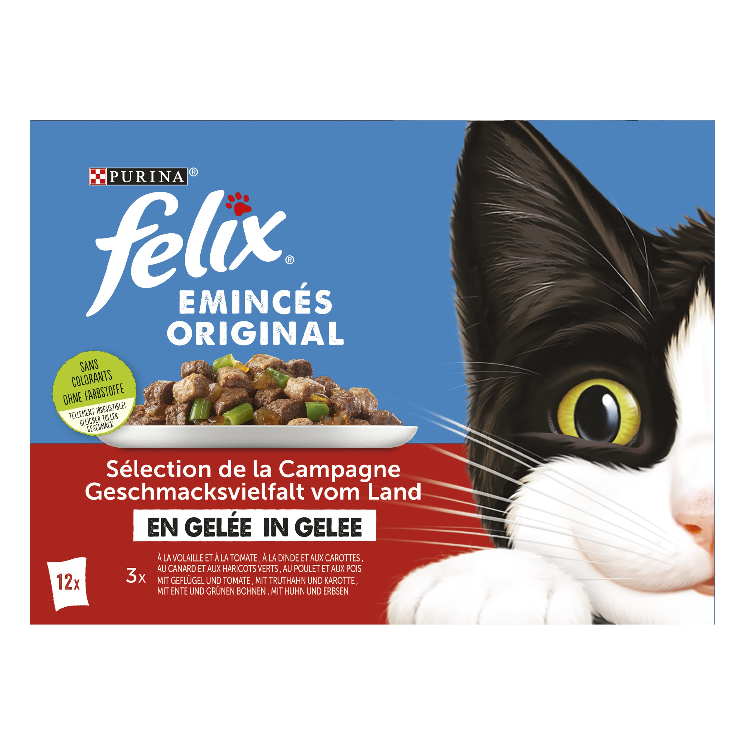 FELIX Sensations Gelée | Chat Adulte | Emincés en Gelée |Sélection de Volailles et Légumes| Lot de 6-12 x 85 g | Sachet fraicheur