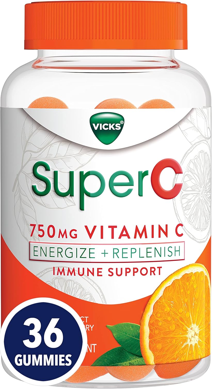 Vicks Super C Vitamin C Gummies, Energize + Replenish