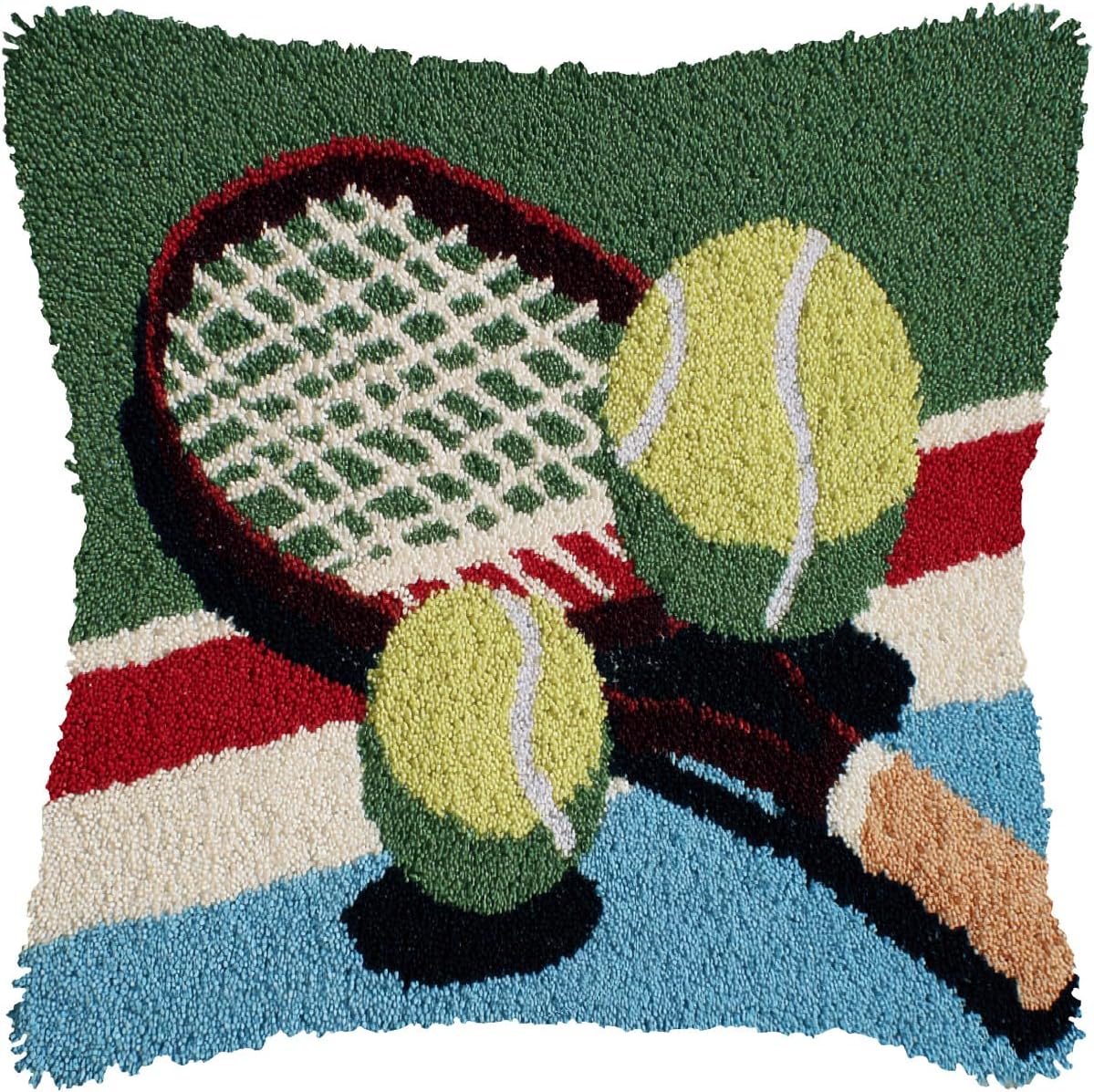 DIY Latch Hook Kits Pillow Tennis with Pattern Crochet Yarn Needlework Hook and Latch Pillowcase Cushion Craft Set 43x43cm-1